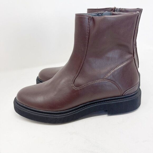 Franco Sarto A-Jinta Faux Leather Brown Lug Combat Boot Booties Size 10 - Picture 4 of 6